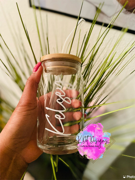 Personalized Iced Coffee Cup, Beer Glass Cup, Glass Cup with Lid and Straw