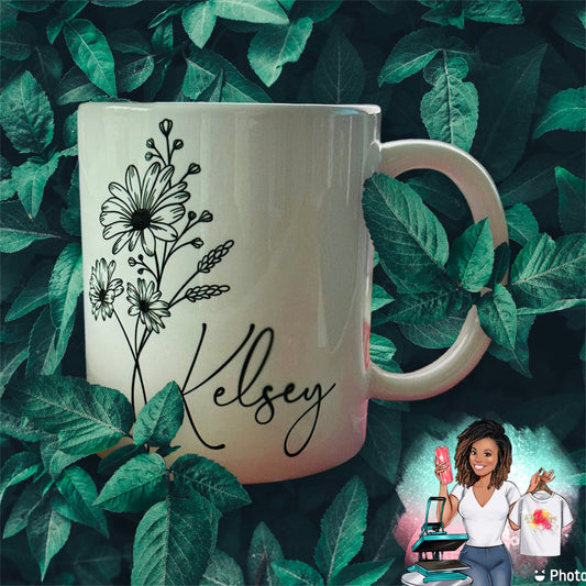 Personalized Name Flower Mug, Mug Gifts, Flower Gifts, Custom Name Mug Flower Coffee Cup, Personalized Flower Gifts | Fast Shipping